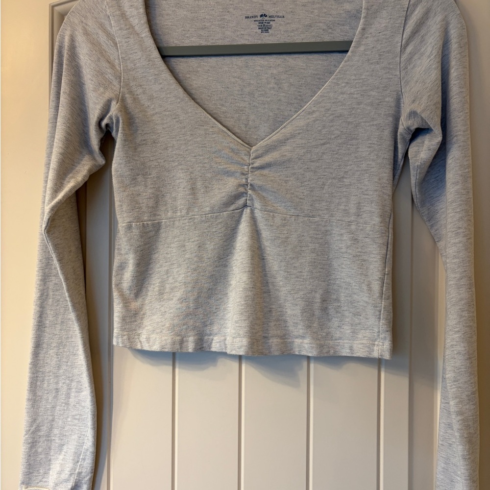Brandy Melville Light Gray V-Neck Crop Top